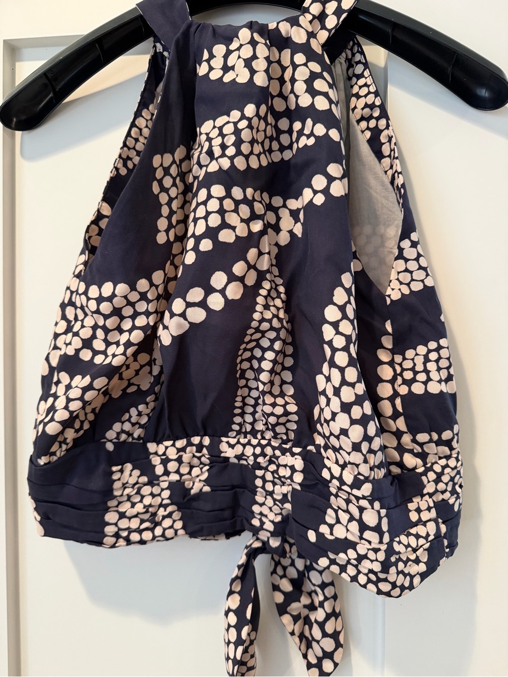 Johanna Ortiz Navy and Cream Printed Halter Tie-Back Top